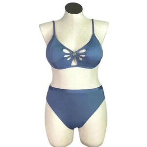 Isabella Rose Women L Ring Bikini 2 Piece Swimsuit Blue Wireless Padded High Leg